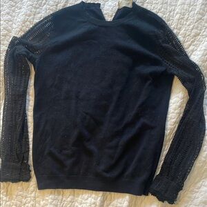 Sezane Black Sweater with Lace Sleeves